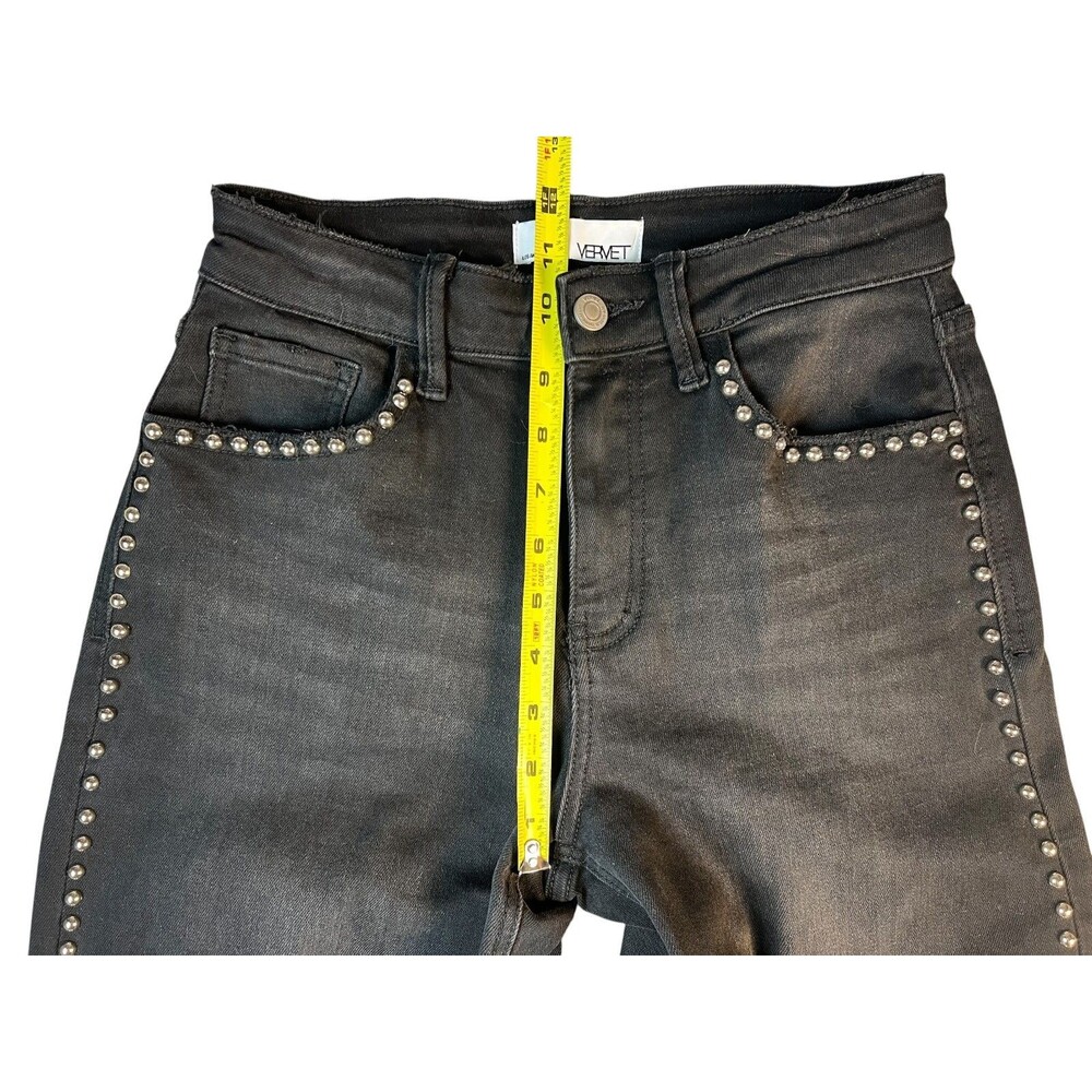 Vervet High Rise Long Wide Jeans Studded Black Denim Size 26 - Picture 5 of 12